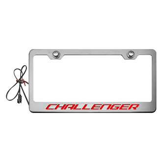 ACC® - MOPAR Licensed Series Brushed License Plate Frame with Challenger Logo and Red Illuminated