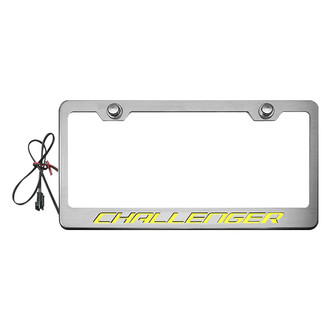 ACC® - MOPAR Licensed Series Brushed License Plate Frame with Challenger Logo and Yellow Illuminated
