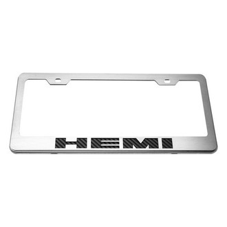 ACC® - Brushed License Plate Frame with Black Carbon Fiber HEMI Logo