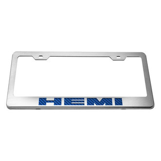 ACC® - Brushed License Plate Frame with Blue Carbon Fiber HEMI Logo