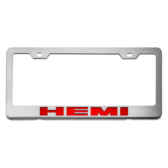 ACC® - Brushed License Plate Frame with Bright Red Solid HEMI Logo