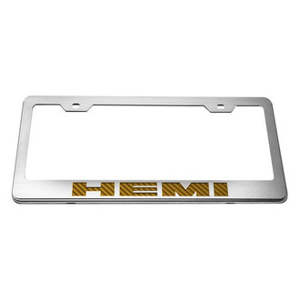 ACC® - Brushed License Plate Frame with Orange Carbon Fiber HEMI Logo