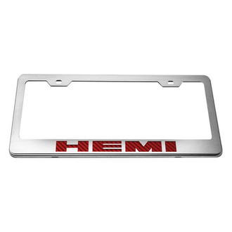 ACC® - Brushed License Plate Frame with Red Carbon Fiber HEMI Logo