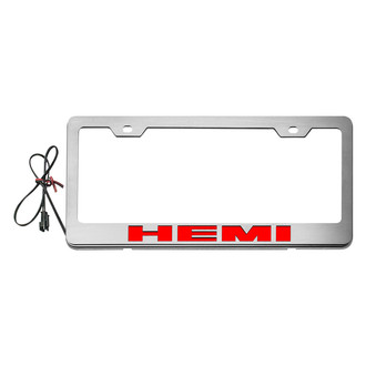 ACC® - Brushed License Plate Frame with HEMI Logo and Red Illuminated