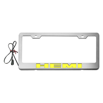 ACC® - Brushed License Plate Frame with HEMI Logo and Yellow Illuminated