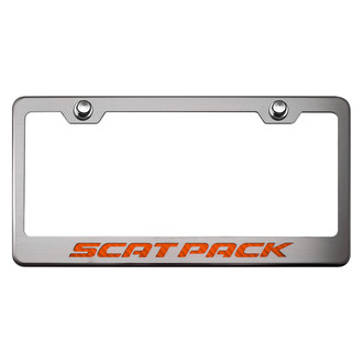 ACC® - Brushed License Plate Frame with Orange Carbon Fiber Scat Pack Logo