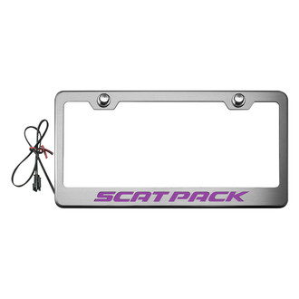 ACC® - Brushed License Plate Frame with Scat Pack Logo and Purple Illuminated