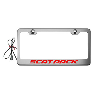 ACC® - Brushed License Plate Frame with Scat Pack Logo and Red Illuminated