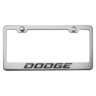 ACC® - Brushed License Plate Frame with Black Carbon Fiber Dodge Logo