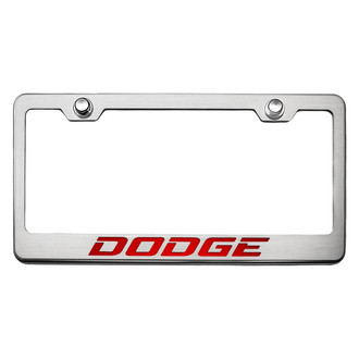 ACC® - Brushed License Plate Frame with Bright Red Solid Dodge Logo