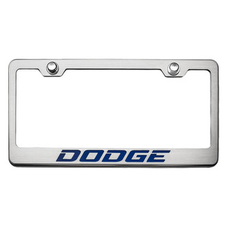 ACC® - Brushed License Plate Frame with Dark Blue Solid Dodge Logo