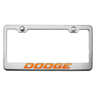 ACC® - Brushed License Plate Frame with Orange Carbon Fiber Dodge Logo