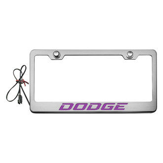 ACC® - Brushed License Plate Frame with Dodge Logo and Purple Illuminated