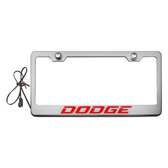 ACC® - Brushed License Plate Frame with Dodge Logo and Red Illuminated