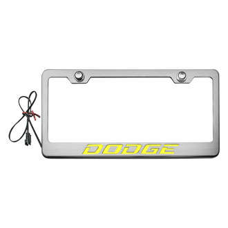 ACC® - Brushed License Plate Frame with Dodge Logo and Yellow Illuminated