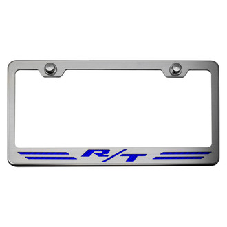 ACC® - Brushed License Plate Frame with Blue Carbon Fiber R/T Stripes Logo