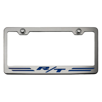 ACC® - Brushed License Plate Frame with Dark Blue Solid R/T Stripes Logo