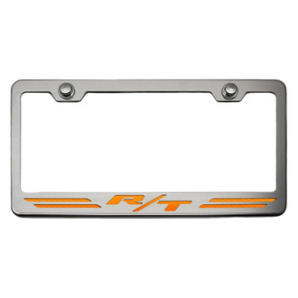 ACC® - Brushed License Plate Frame with Orange Carbon Fiber R/T Stripes Logo