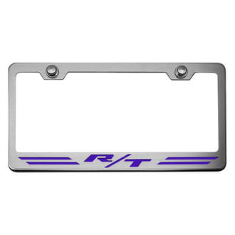 ACC® - Brushed License Plate Frame with Plum Crazy Purple Solid R/T Stripes Logo