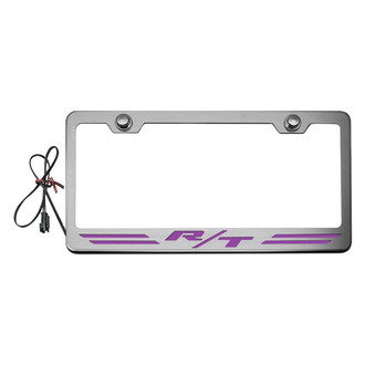 ACC® - Brushed License Plate Frame with R/T Stripes Logo and Purple Illuminated