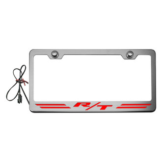 ACC® - Brushed License Plate Frame with R/T Stripes Logo and Red Illuminated