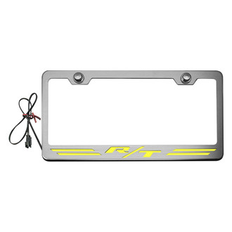ACC® - Brushed License Plate Frame with R/T Stripes Logo and Yellow Illuminated
