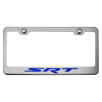ACC® - Brushed License Plate Frame with Blue Carbon Fiber SRT Logo
