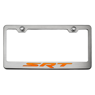 ACC® - Brushed License Plate Frame with Orange Carbon Fiber SRT Logo