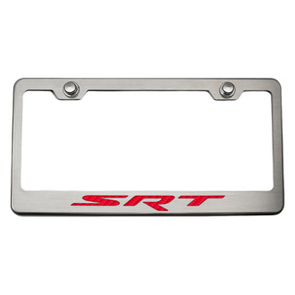 ACC® - Brushed License Plate Frame with Red Carbon Fiber SRT Logo
