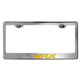ACC® - Brushed License Plate Frame with Yellow Carbon Fiber WRX Logo