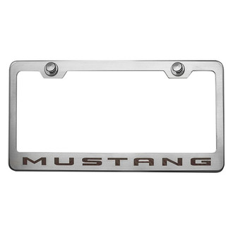 ACC® - Brushed License Plate Frame with Black Carbon Fiber Mustang Logo