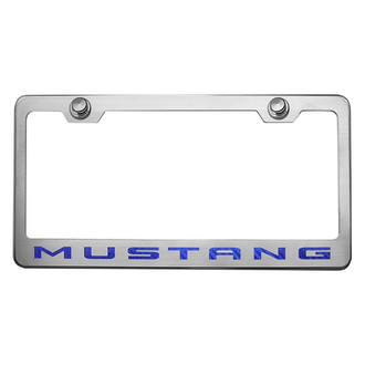 ACC® - Brushed License Plate Frame with Blue Carbon Fiber Mustang Logo