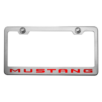 ACC® - Brushed License Plate Frame with Bright Red Solid Mustang Logo