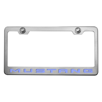 ACC® - Brushed License Plate Frame with Ford Blue Solid Mustang Logo
