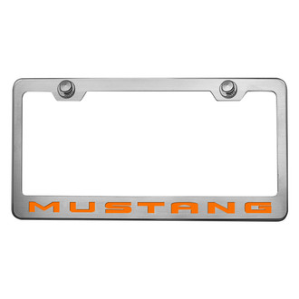 ACC® - Brushed License Plate Frame with Orange Fury Mustang Logo