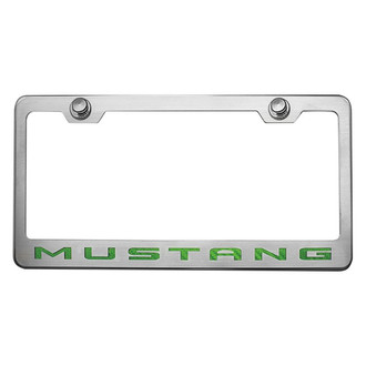 ACC® - Brushed License Plate Frame with Green Carbon Fiber Mustang Logo