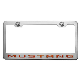 ACC® - Brushed License Plate Frame with Orange Carbon Fiber Mustang Logo