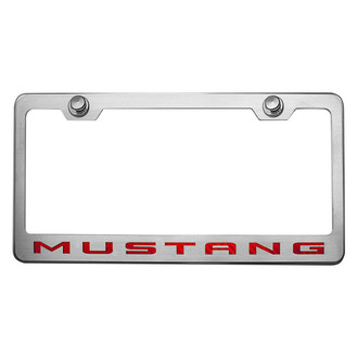 ACC® - Brushed License Plate Frame with Red Carbon Fiber Mustang Logo