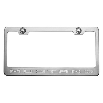 ACC® - Brushed License Plate Frame with White Carbon Fiber Mustang Logo