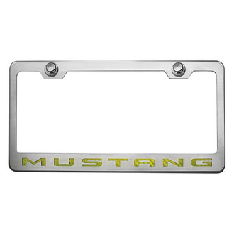 ACC® - Brushed License Plate Frame with Yellow Carbon Fiber Mustang Logo