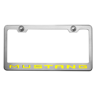 ACC® - Brushed License Plate Frame with Yellow Solid Mustang Logo