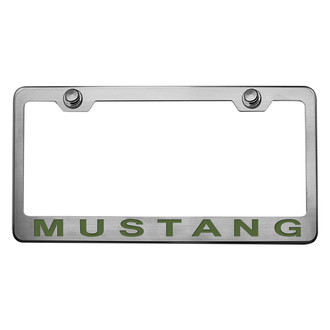 ACC® - Brushed License Plate Frame with Style 2 Bullet Green Mustang Logo