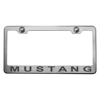 ACC® - Brushed License Plate Frame with Style 2 Black Carbon Fiber Mustang Logo