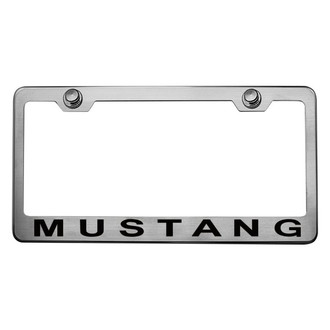 ACC® - Brushed License Plate Frame with Style 2 Black Solid Mustang Logo