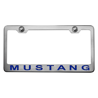ACC® - Brushed License Plate Frame with Style 2 Blue Carbon Fiber Mustang Logo