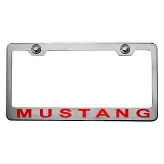 ACC® - Brushed License Plate Frame with Style 2 Bright Red Solid Mustang Logo