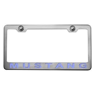 ACC® - Brushed License Plate Frame with Style 2 Ford Blue Solid Mustang Logo