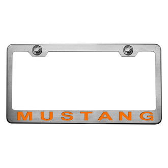 ACC® - Brushed License Plate Frame with Style 2 Orange Fury Mustang Logo