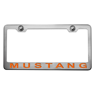 ACC® - Brushed License Plate Frame with Style 2 Orange Carbon Fiber Mustang Logo