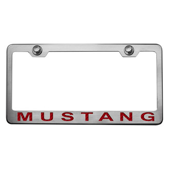 ACC® - Brushed License Plate Frame with Style 2 Red Carbon Fiber Mustang Logo